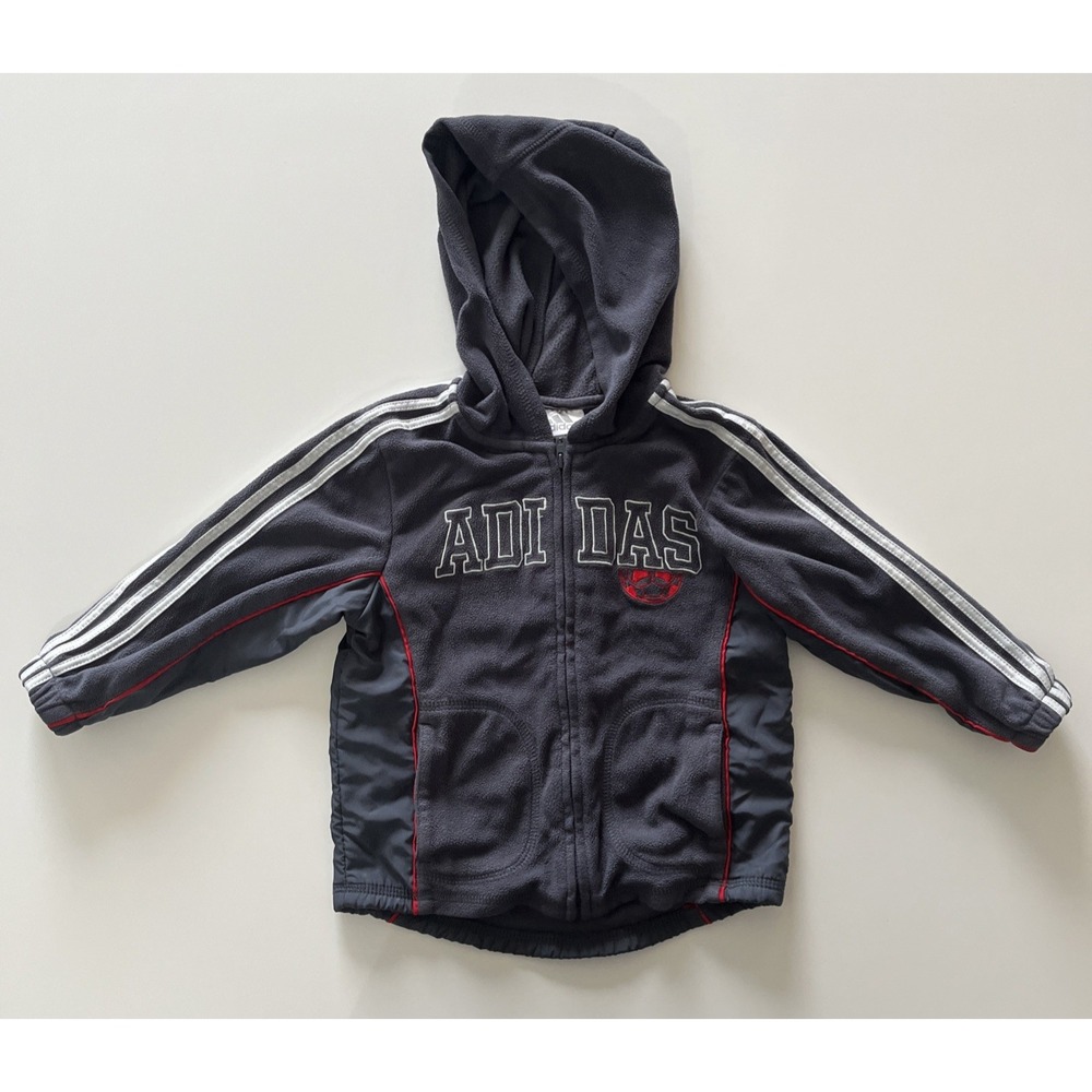Adidas Toddler Size 24 Months Boys Zip Up Fleece Sweatshirt Soccer Stripe Gray